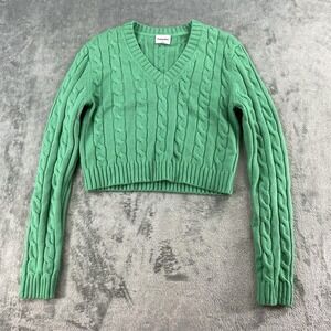 Aritzia Sunday Best Sweater Womens Sz S Green Moss Cropped Cable Knit Wool Blend